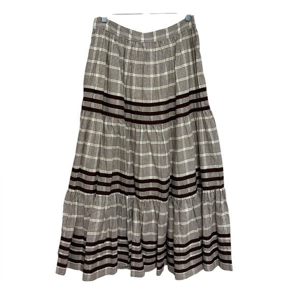 Loeffler Randall Linen Cotton Chocolate Brown Plaid Skit Set - Size L - Picture 9 of 15